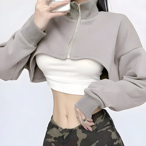 Y2K Grunge Cropped Zip Up Jacket