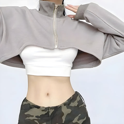 Y2K Grunge Cropped Zip Up Jacket