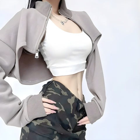 Y2K Grunge Cropped Zip Up Jacket