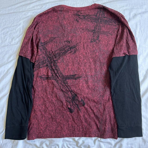 Y2K Grunge Cross Layered Top
