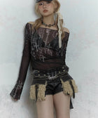Y2K Grunge Cross Sheer Top