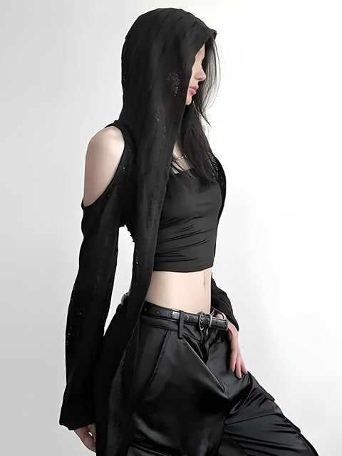 Y2K Grunge Hooded Mesh Tube Top