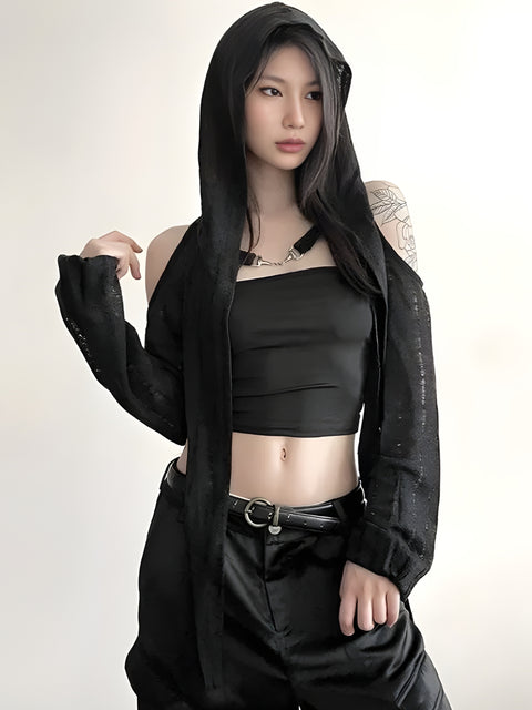 Y2K Grunge Hooded Mesh Tube Top