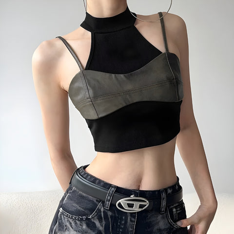 Y2K Grunge Layered Halter Top
