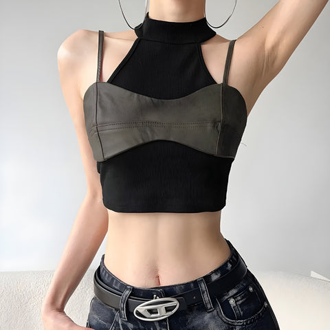 Y2K Grunge Layered Halter Top