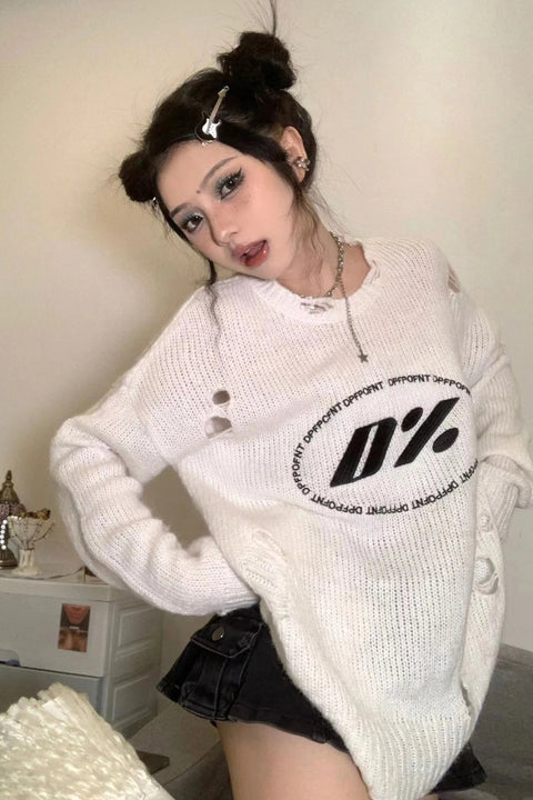 Y2K Grunge Ripped Knitted Sweater