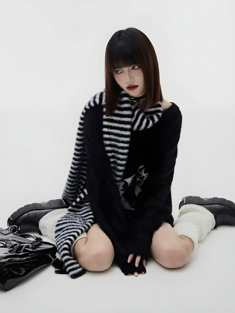 Y2K Grunge Skull Fluffy Sweater