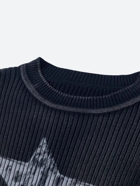Y2K Grunge Star Ribbed Top
