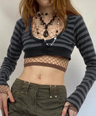 Y2K Grunge Striped Crop Cardigan