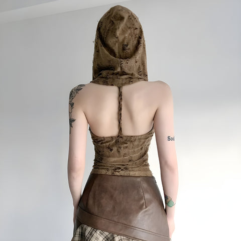 Y2K Hooded Backless Crop Top