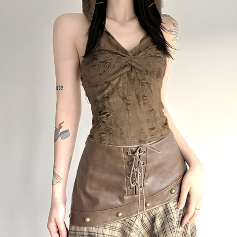 Y2K Hooded Backless Crop Top