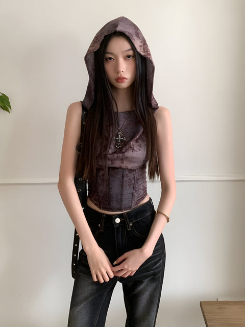 Y2K Hooded Corset Top