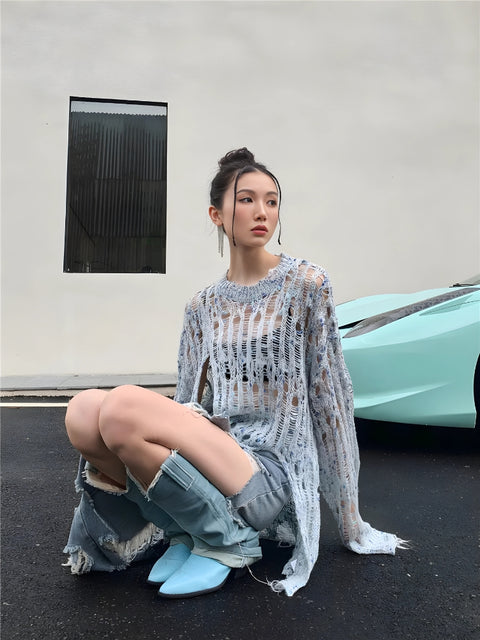 Y2K Knit Mesh Top