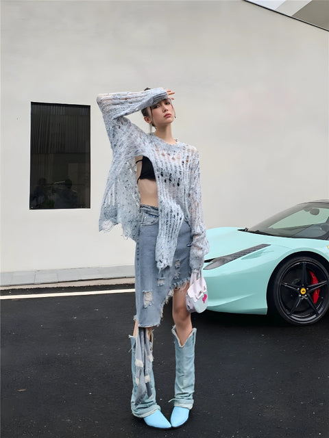 Y2K Knit Mesh Top