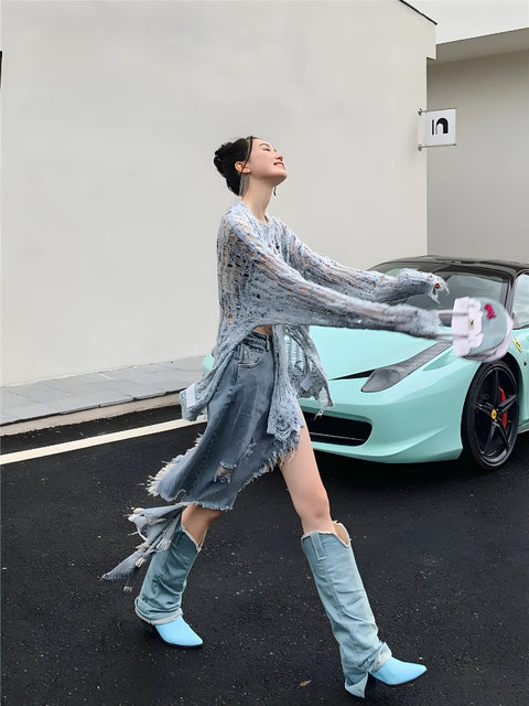 Y2K Knit Mesh Top