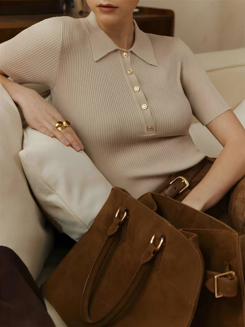 Y2K Knit Polo Blouse