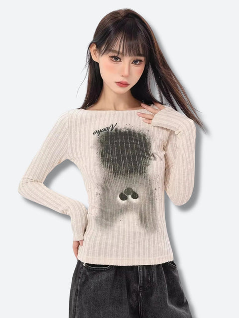 Y2K Koala Ribbed Top