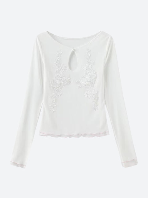 Y2K Lace Embroidered Mesh Top