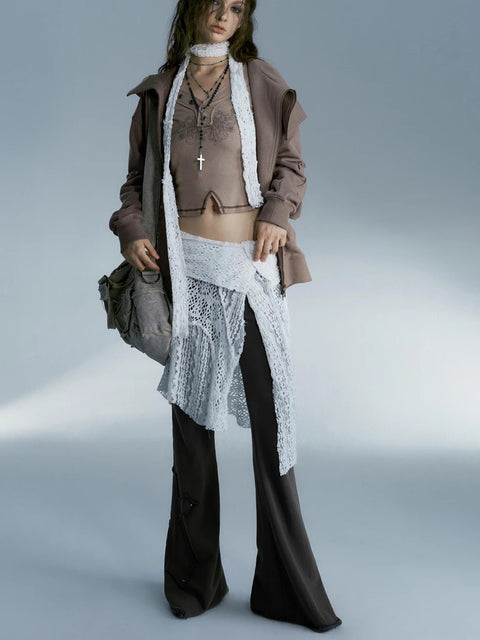 Y2K Lace Split Sheer Mini Skirt