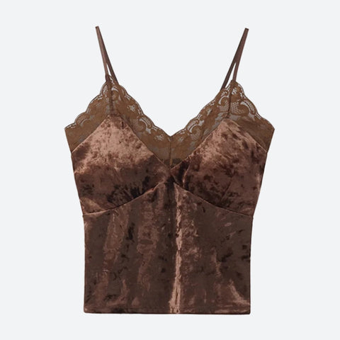 Y2K Lace Trim Velvet Cami Top