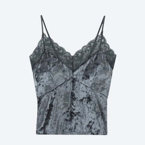 Y2K Lace Trim Velvet Cami Top