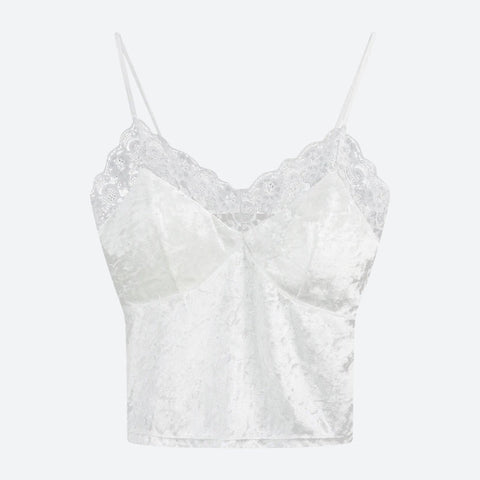 Y2K Lace Trim Velvet Cami Top