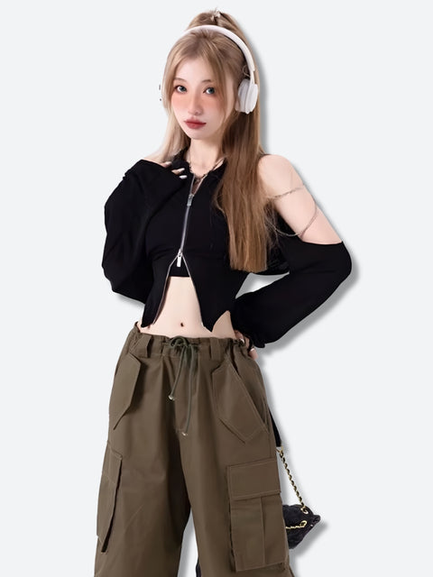 Y2K Lace Up Cut Out Cardigan