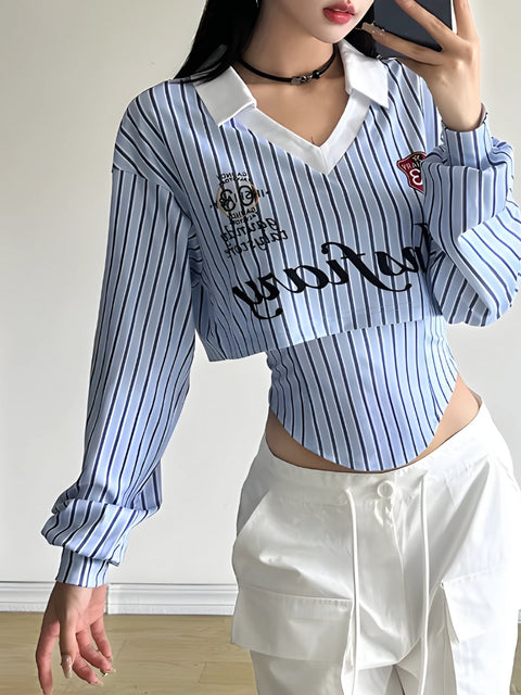 Y2K Layered Striped Crop Top