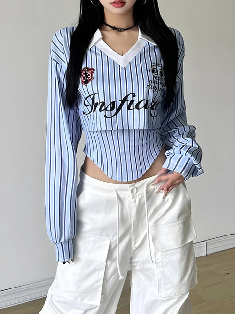 Y2K Layered Striped Crop Top