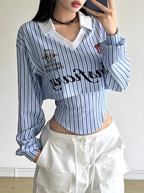 Y2K Layered Striped Crop Top
