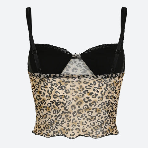 Y2K Leopard Bow Sheer Top