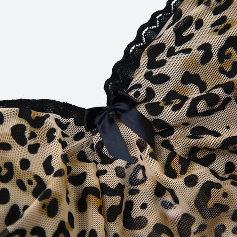 Y2K Leopard Bow Sheer Top