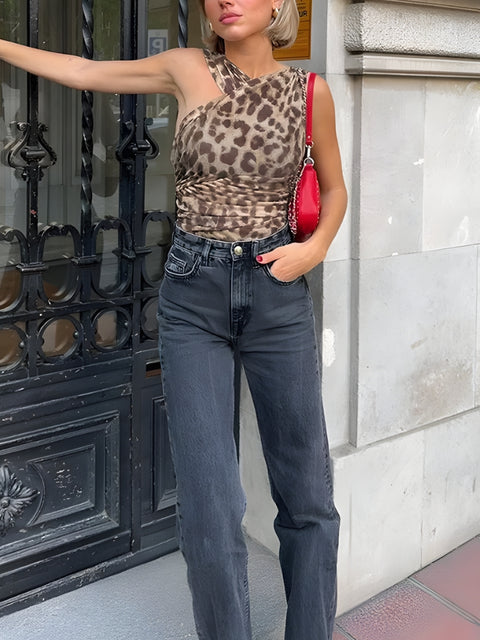 Y2K Leopard Cut Out Bodysuit