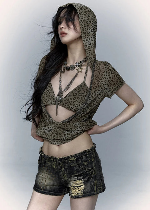 Y2K Leopard Hooded Top