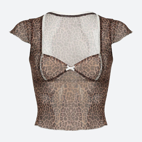 Y2K Leopard Sheer Top