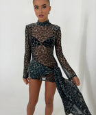 Y2K Leopard Tie Mesh Mini Dress