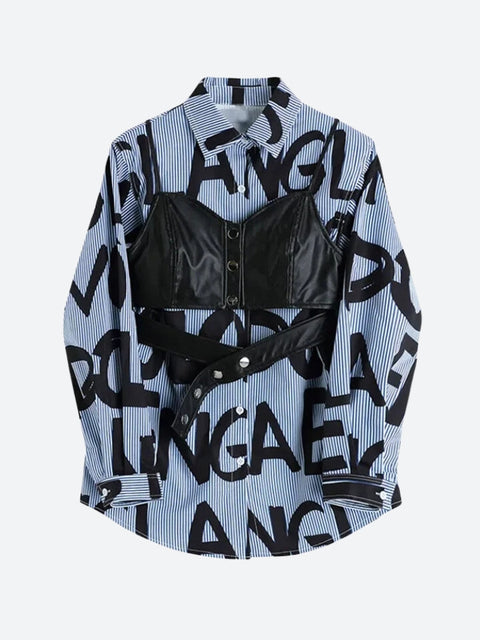 Y2K Letter Print Shirt with Bustier