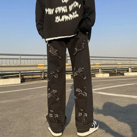 Y2K Lightning & Cross Patch Denim Jeans