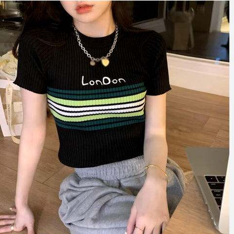 Y2K London Striped Knitted Top