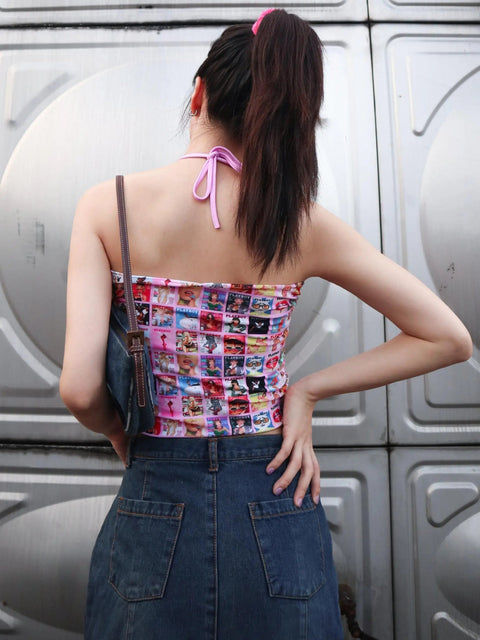 Y2K Magazine Drawstring Crop Top