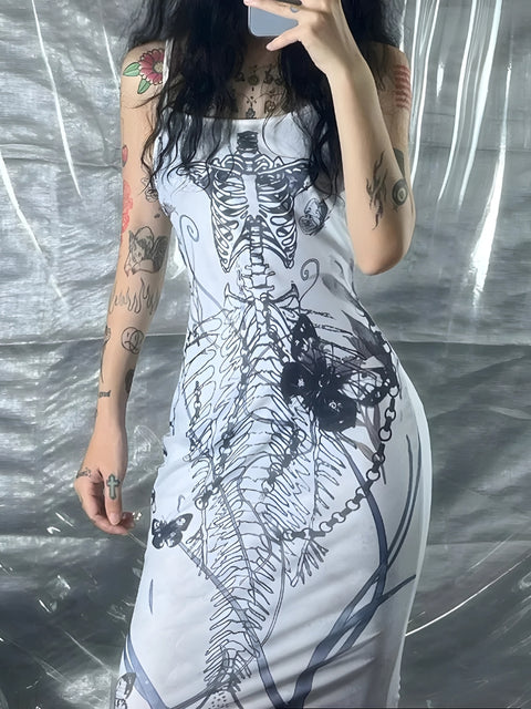 Y2K Mermaid Skeleton Maxi Dress