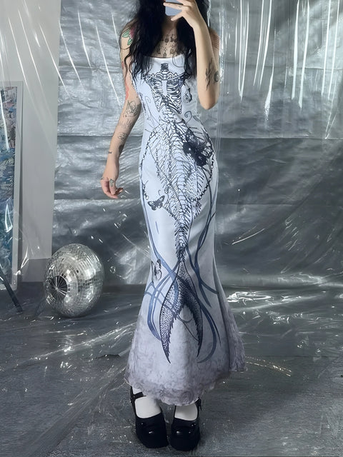 Y2K Mermaid Skeleton Maxi Dress