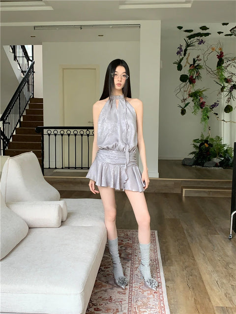 Y2K Metallic Backless Mini Dress