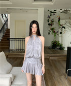 Y2K Metallic Backless Mini Dress