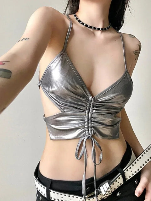 Y2K Metallic Crop Top