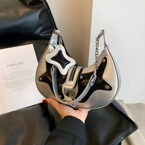 Y2K Metallic Moon Bag