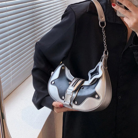 Y2K Metallic Moon Bag