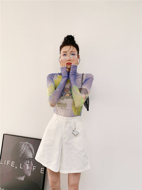 Y2K Minecraft Sheer Mesh Top