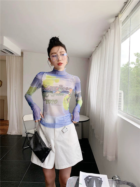 Y2K Minecraft Sheer Mesh Top