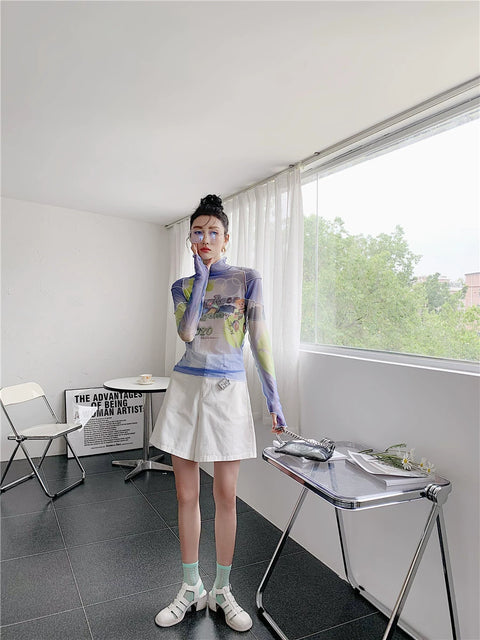 Y2K Minecraft Sheer Mesh Top